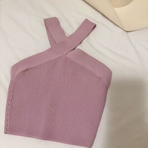 BABATON | Lilac Sculpted Knit Cross Cropped Tank